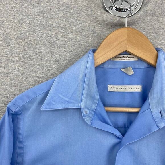 Geoffrey Beene Shirt Mens Medium 15.5 Blue Button Up Long Sleeve Wrinkle Free - Picture 9 of 12